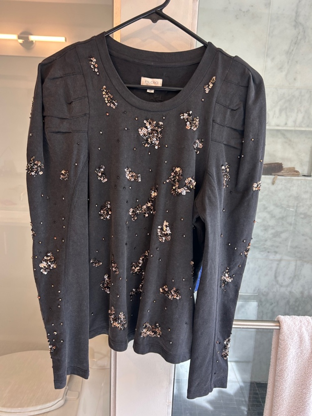 Pilcro Black Sequin & Bead Embellished Sweatshirt